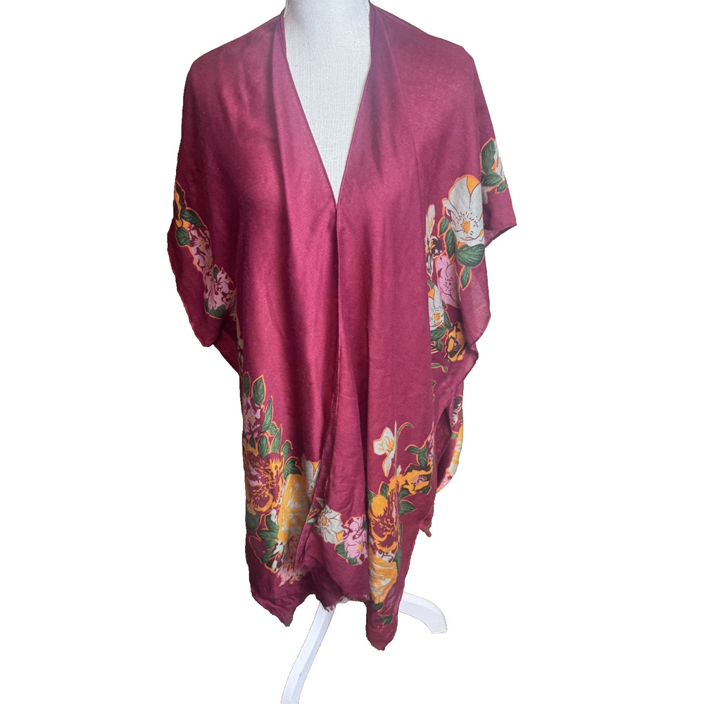 Do Everything in Love Kimono Burgundy One Size Floral Boho Layering beach